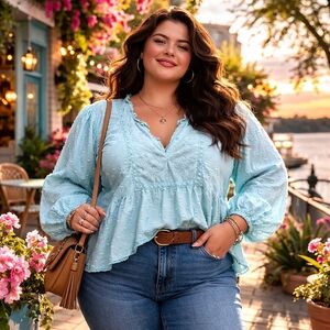 Torrid Mint Swiss Dot 100% Cotton Ruffle Peplum Blouse Plus Size